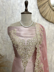 Brocade Silk Unstitched Suit Set With Silk Dupatta