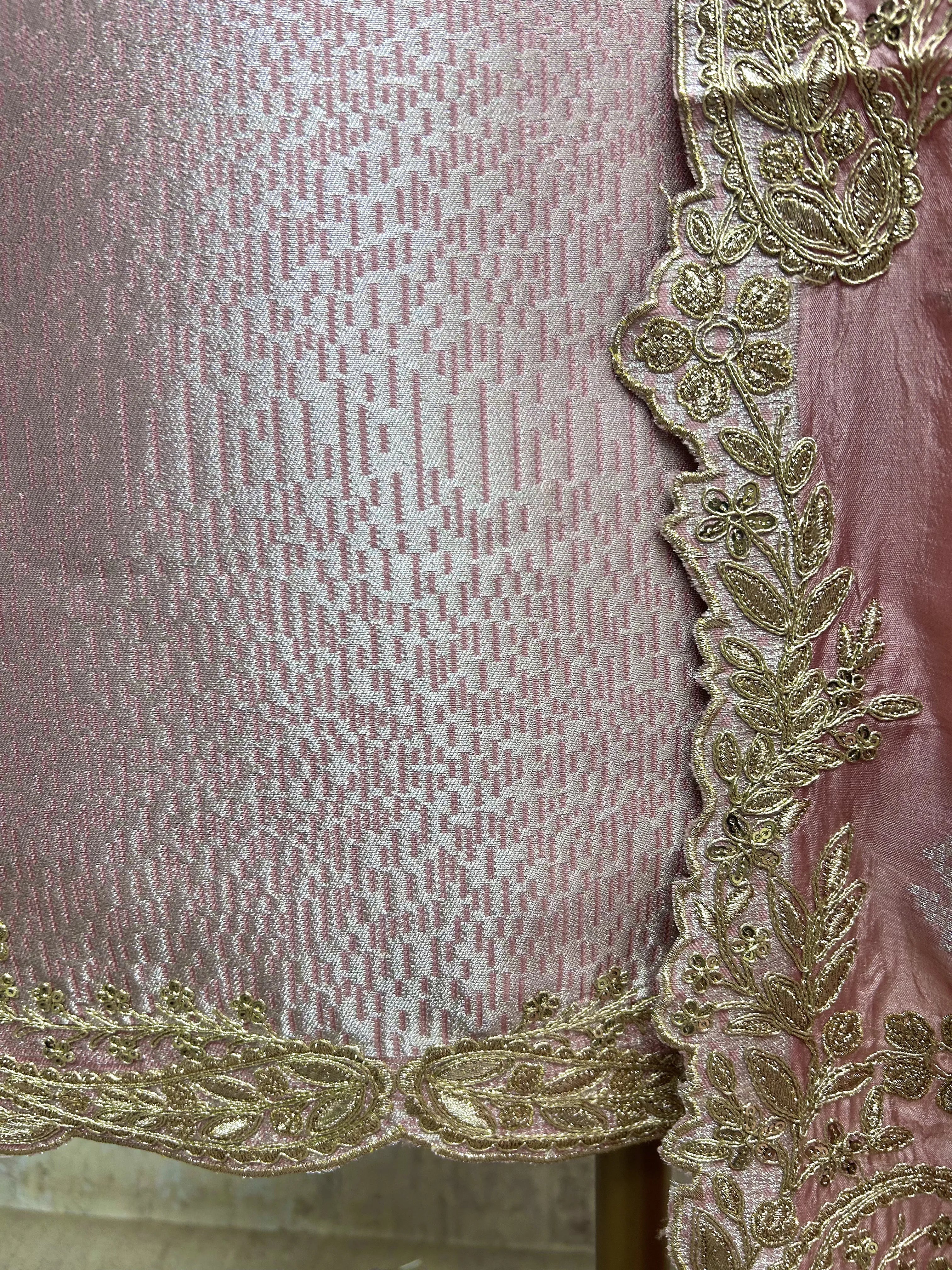 Brocade Silk Unstitched Suit Set With Silk Dupatta