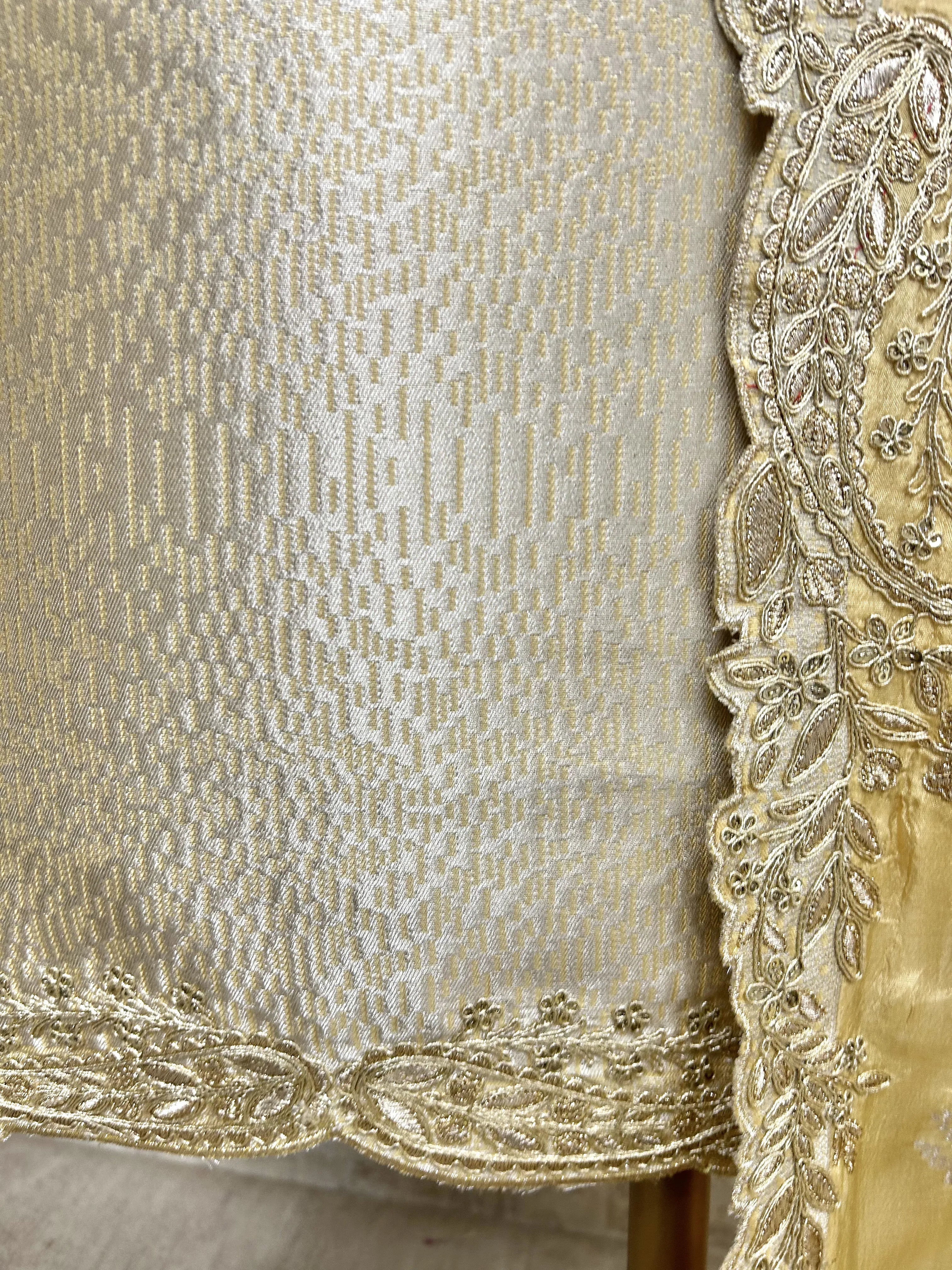 Brocade Silk Unstitched Suit Set With Silk Dupatta