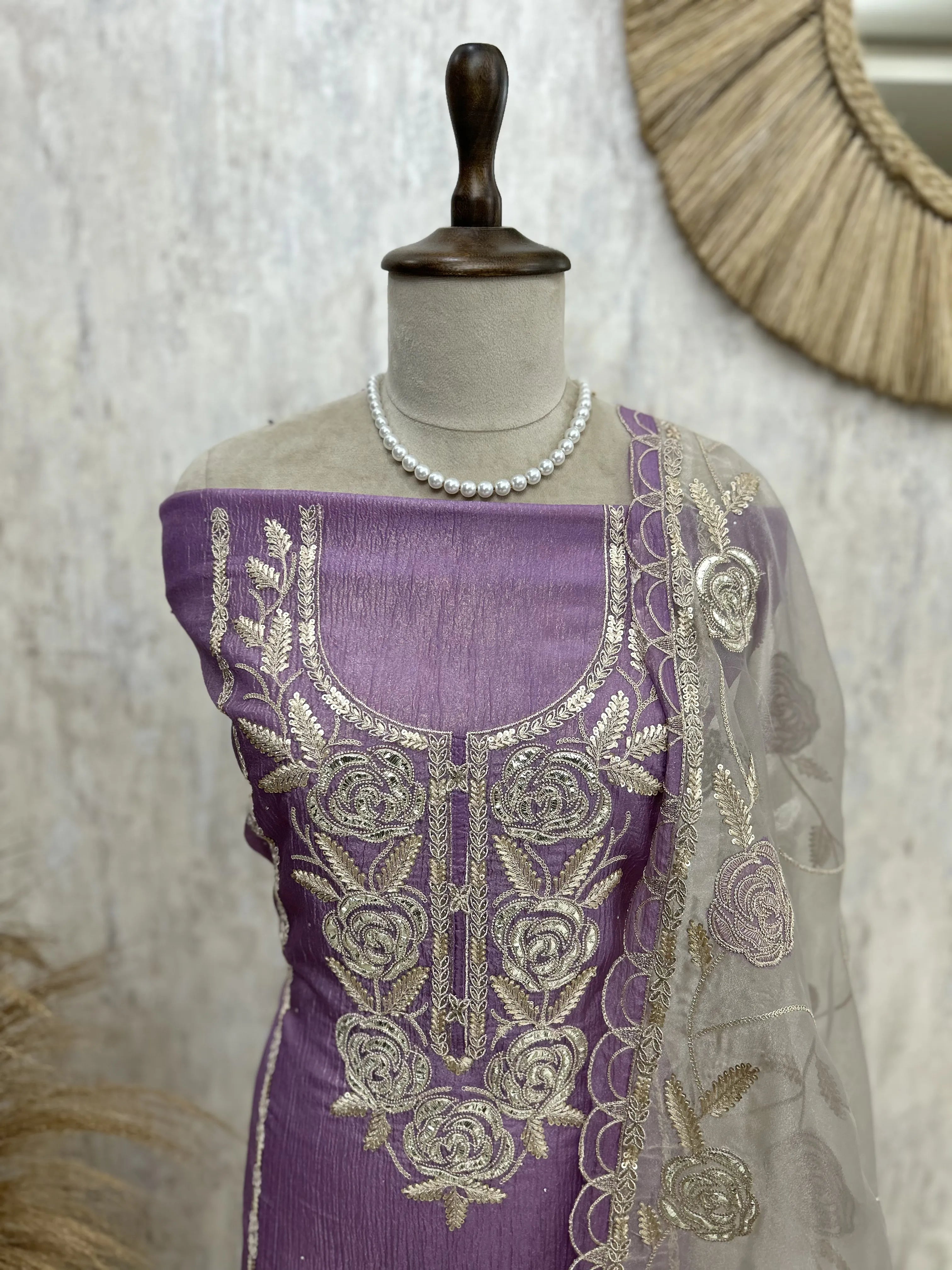 Crust Tissue Organza Unstitched Suit Set