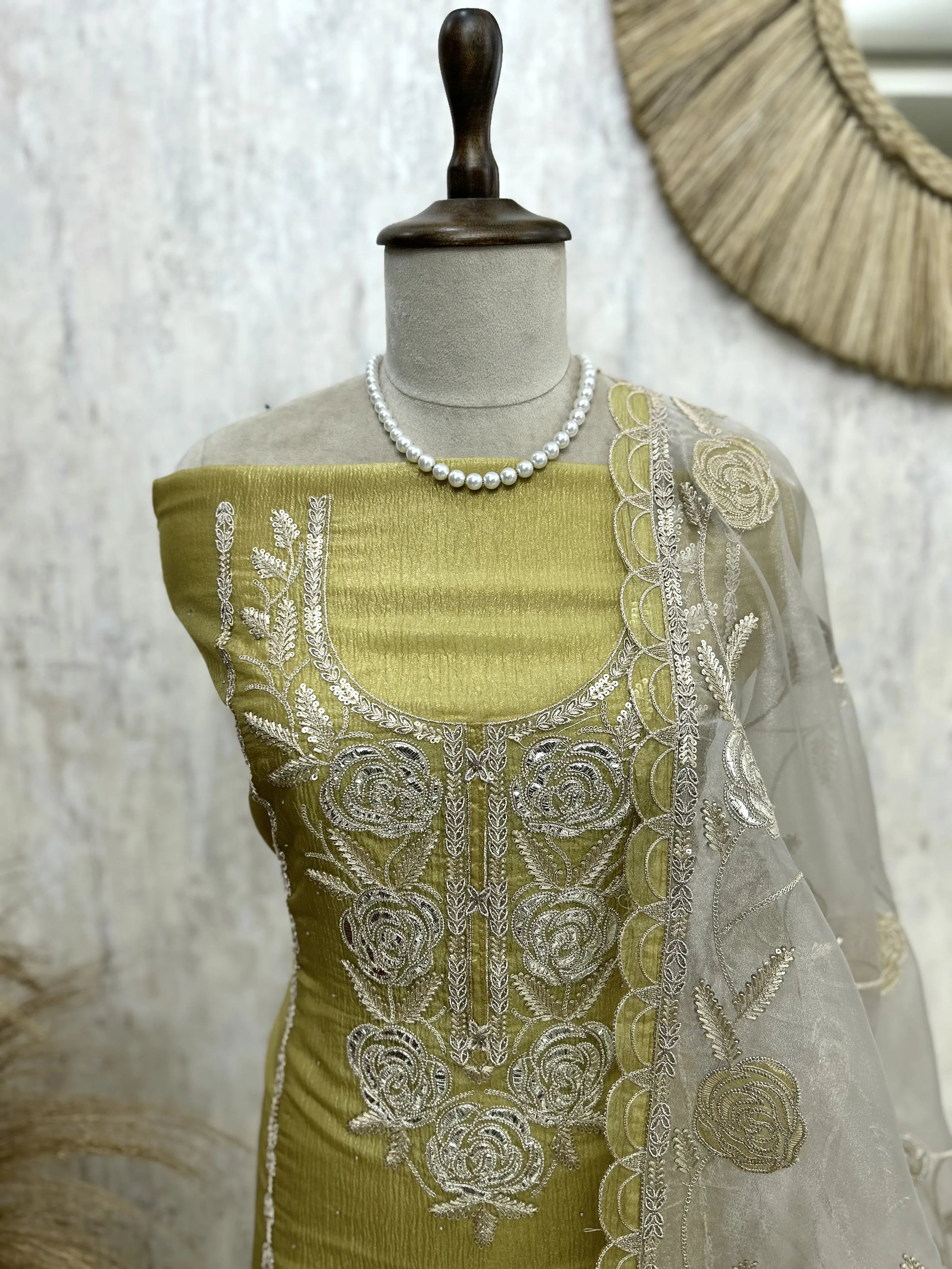 Crust Tissue Organza Unstitched Suit Set