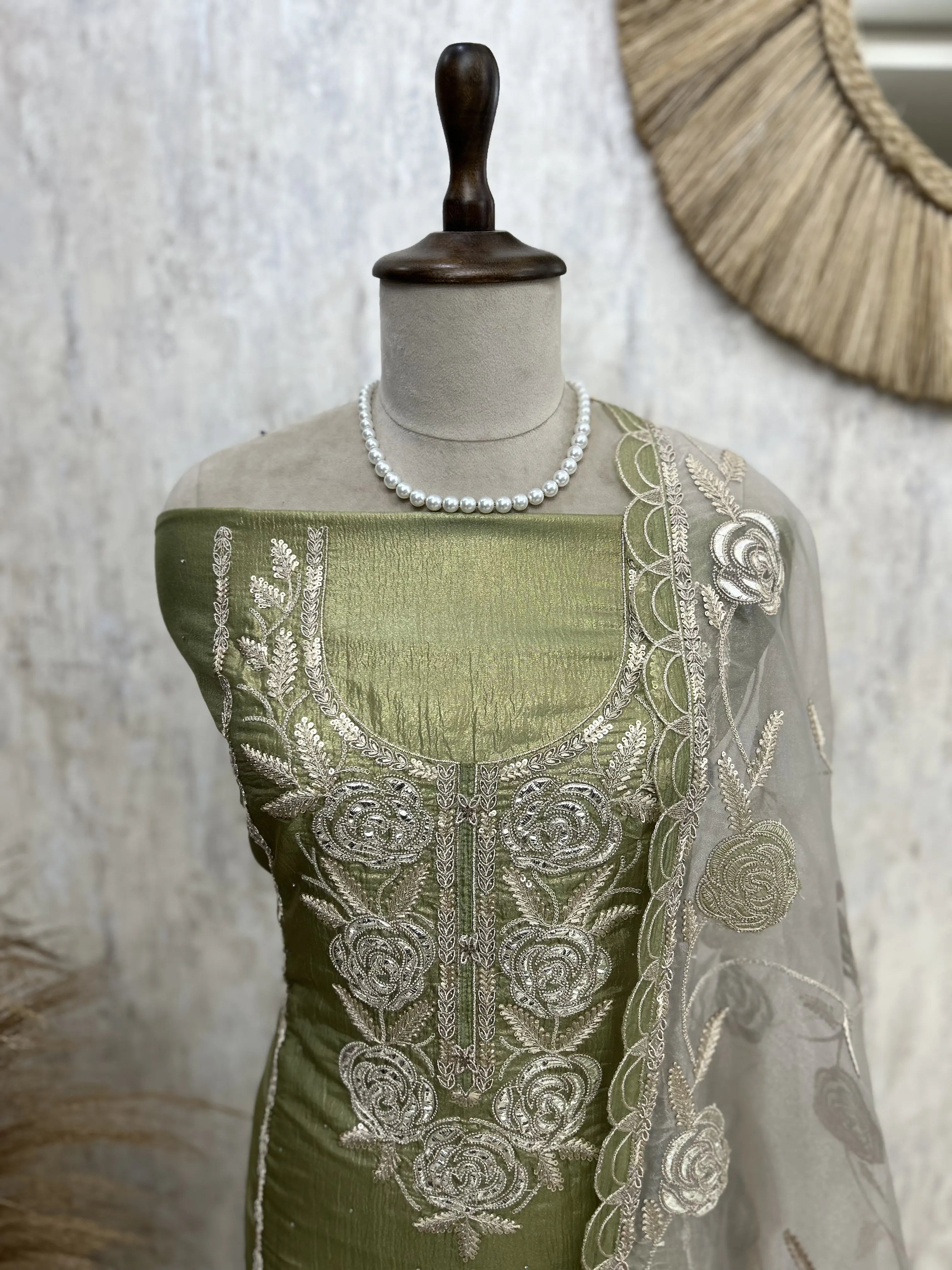 Crust Tissue Organza Unstitched Suit Set