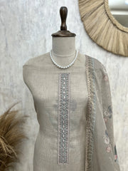 Tissue Linen Unstitched Suit Set With Kantha Work