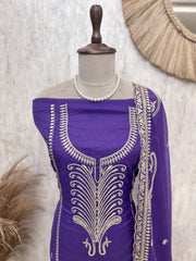 Mul Chanderi Unstitched Suit Set With Zari Work