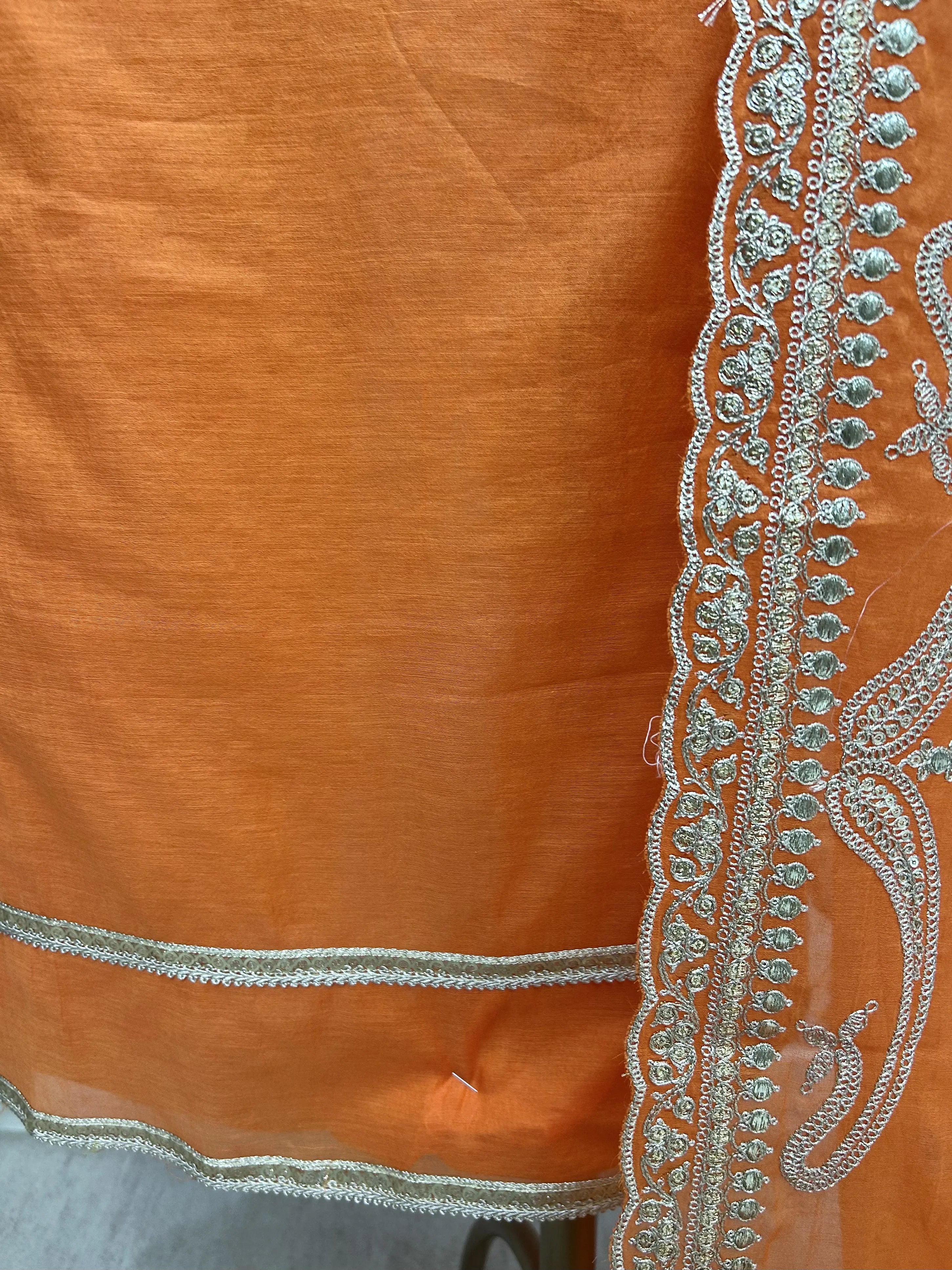 Mul Chanderi Unstitched Suit Set With Zari Work