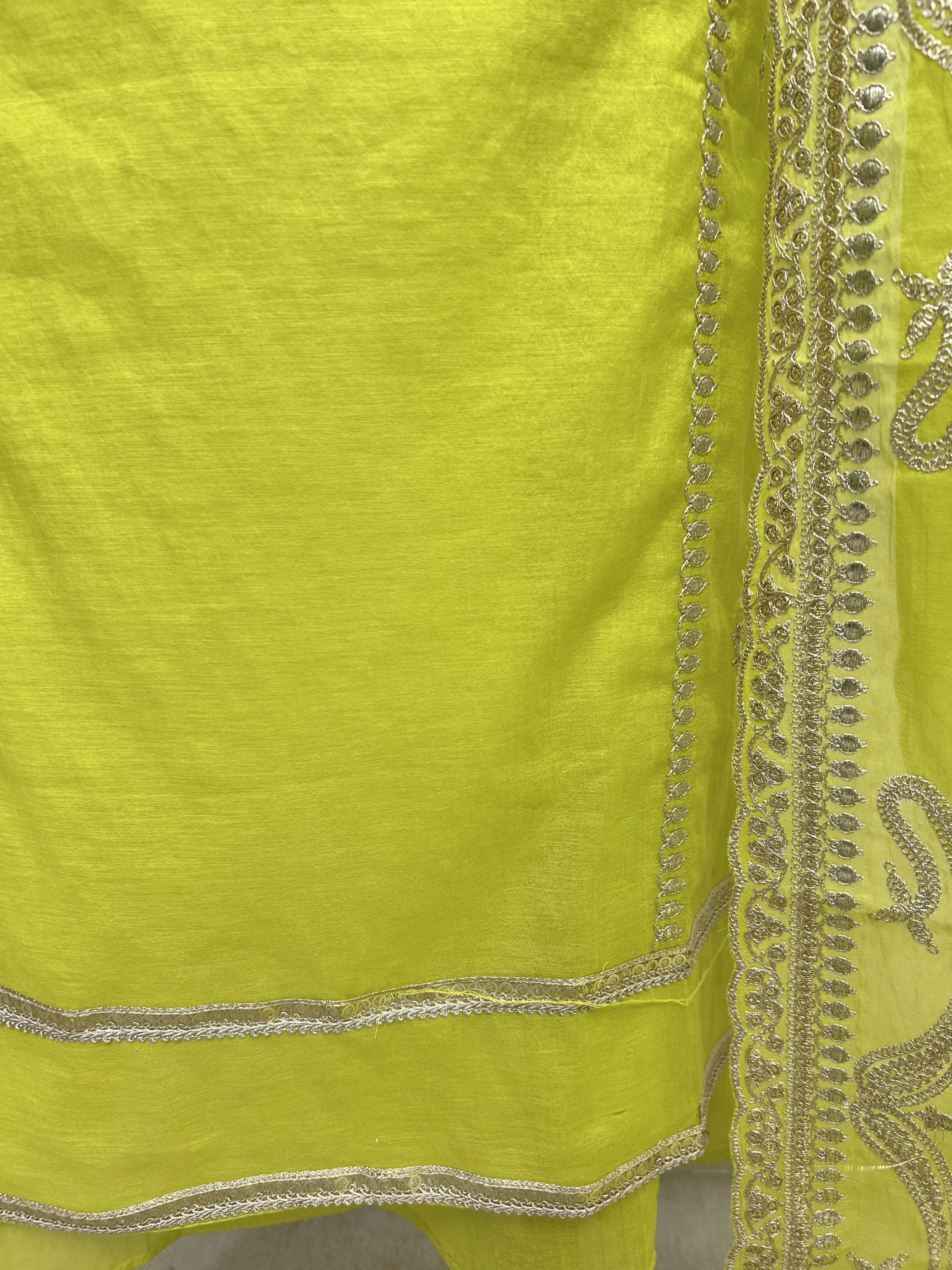 Mul Chanderi Unstitched Suit Set With Zari Work