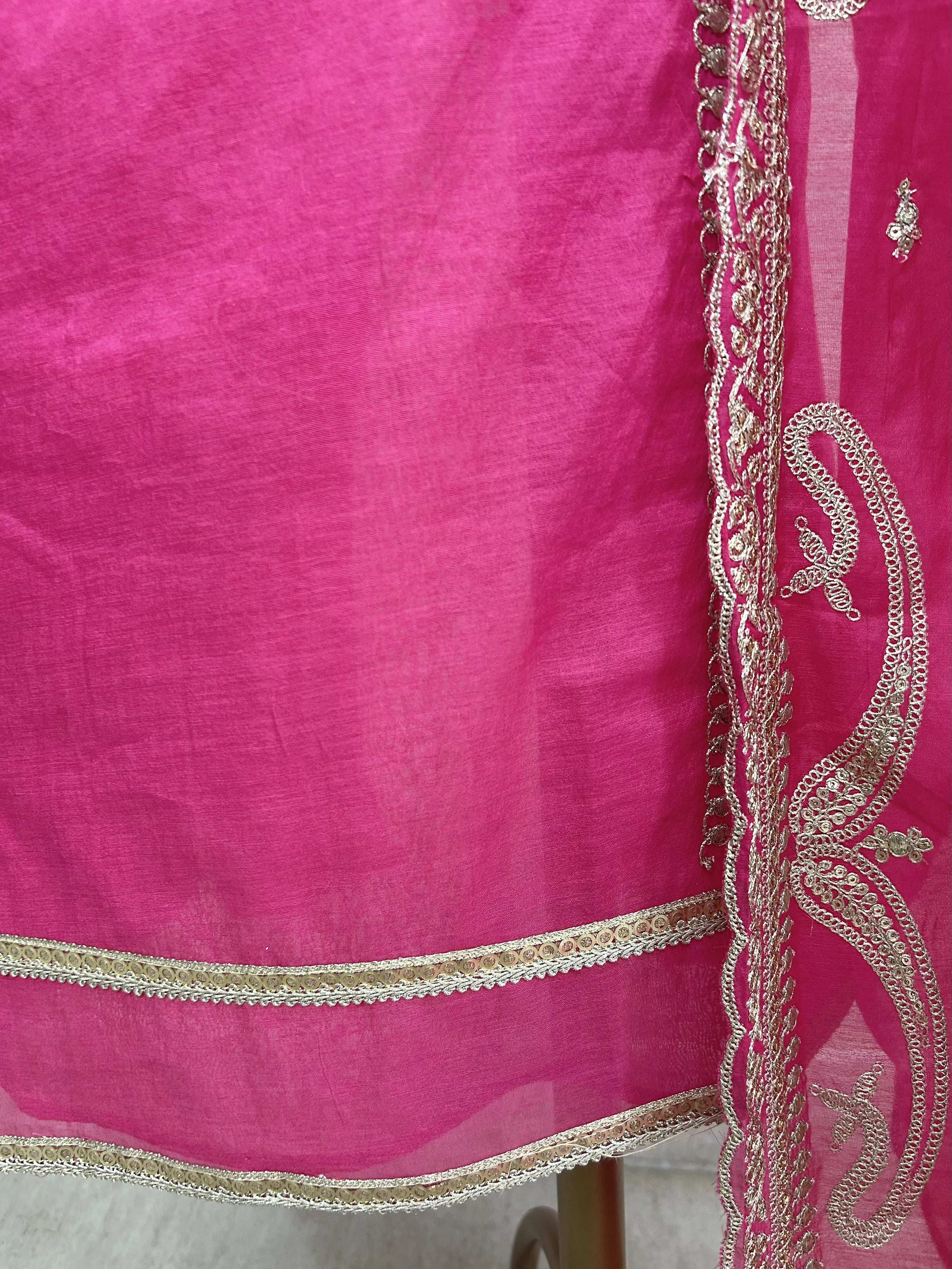 Mul Chanderi Unstitched Suit Set With Zari Work