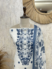 White Flower Unstiched Suit