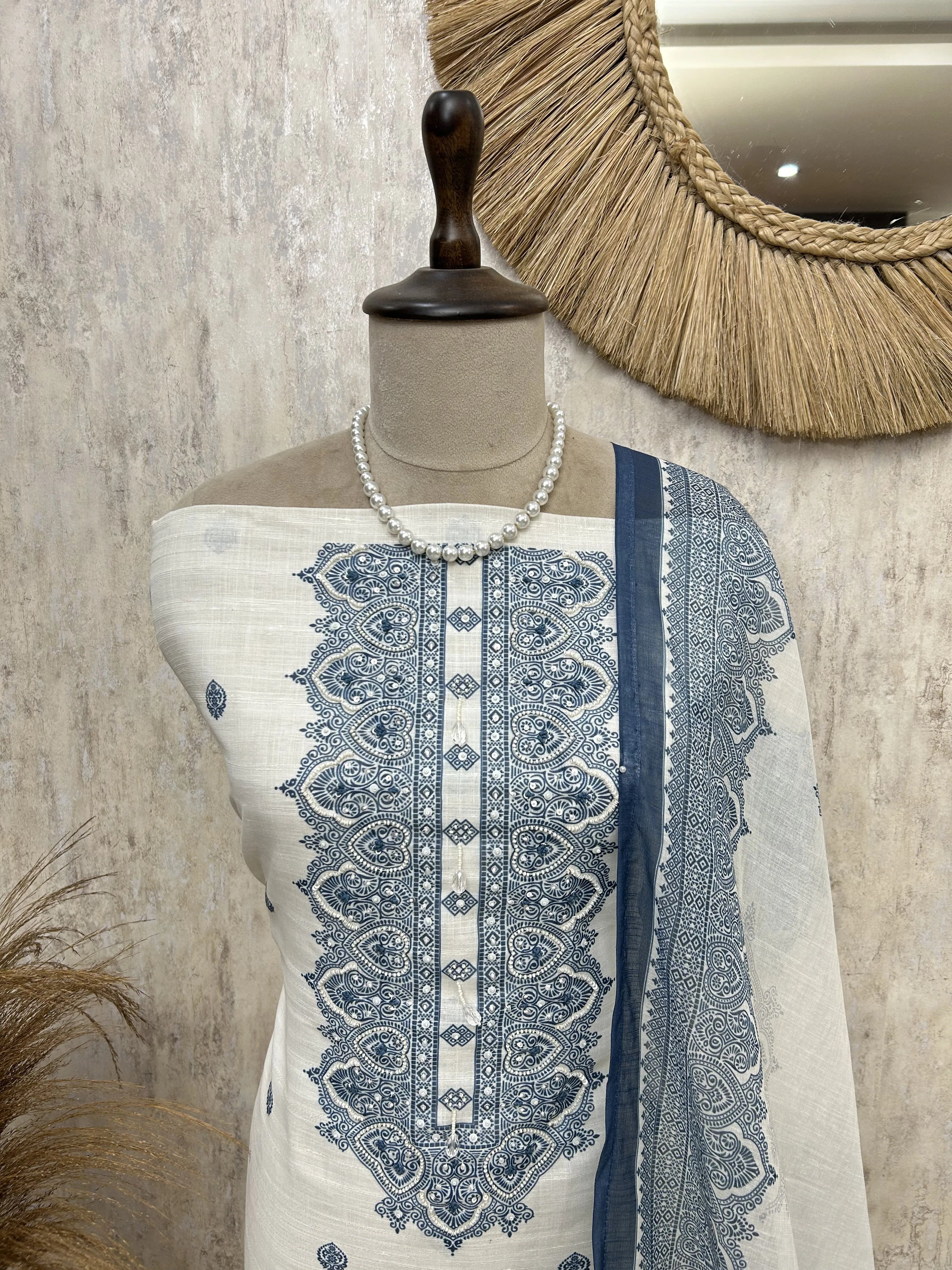 White Flower Unstiched Suit