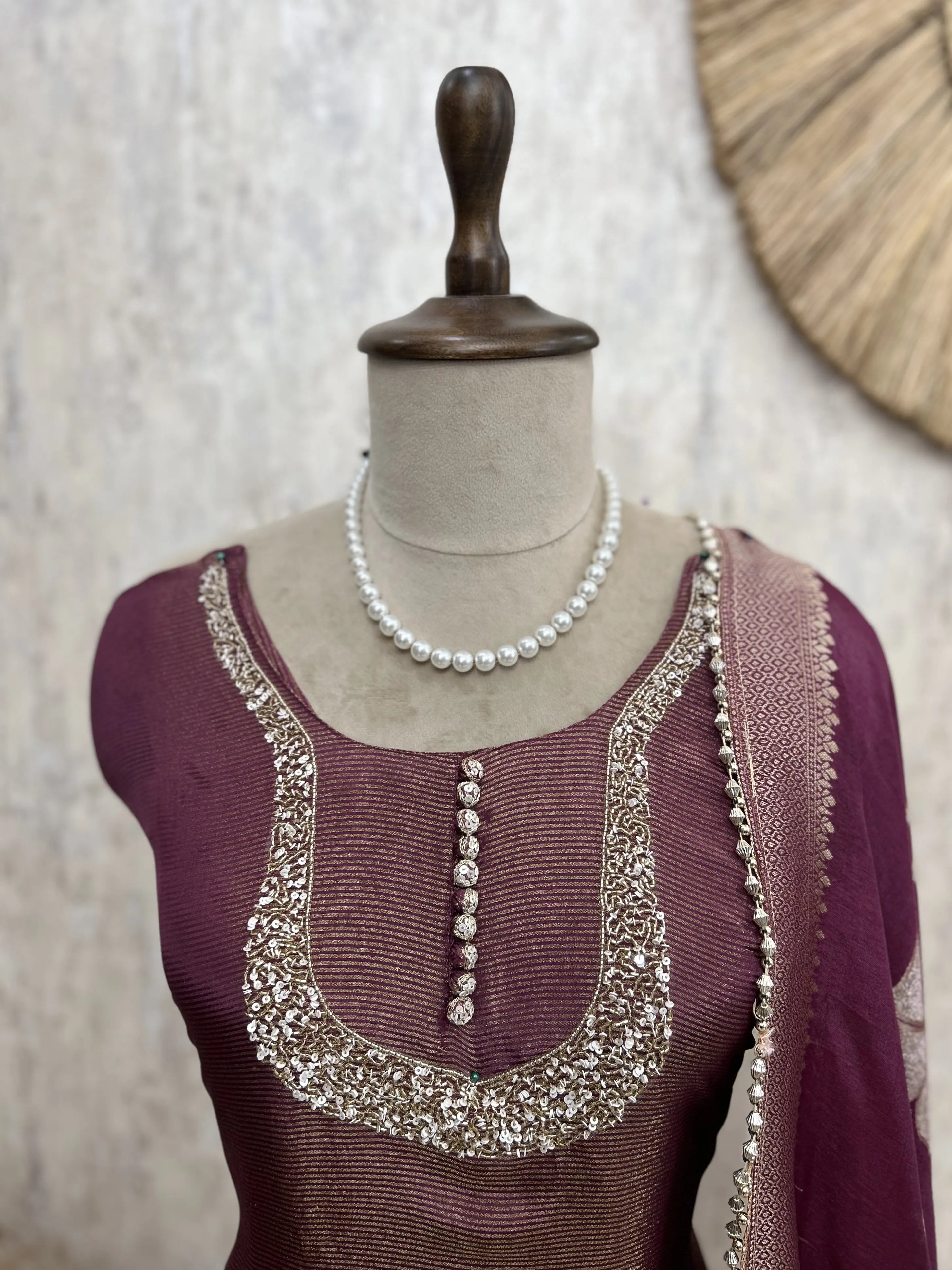 Tissue Unstitched Suit Set With Silk Dupatta And Sequence Work