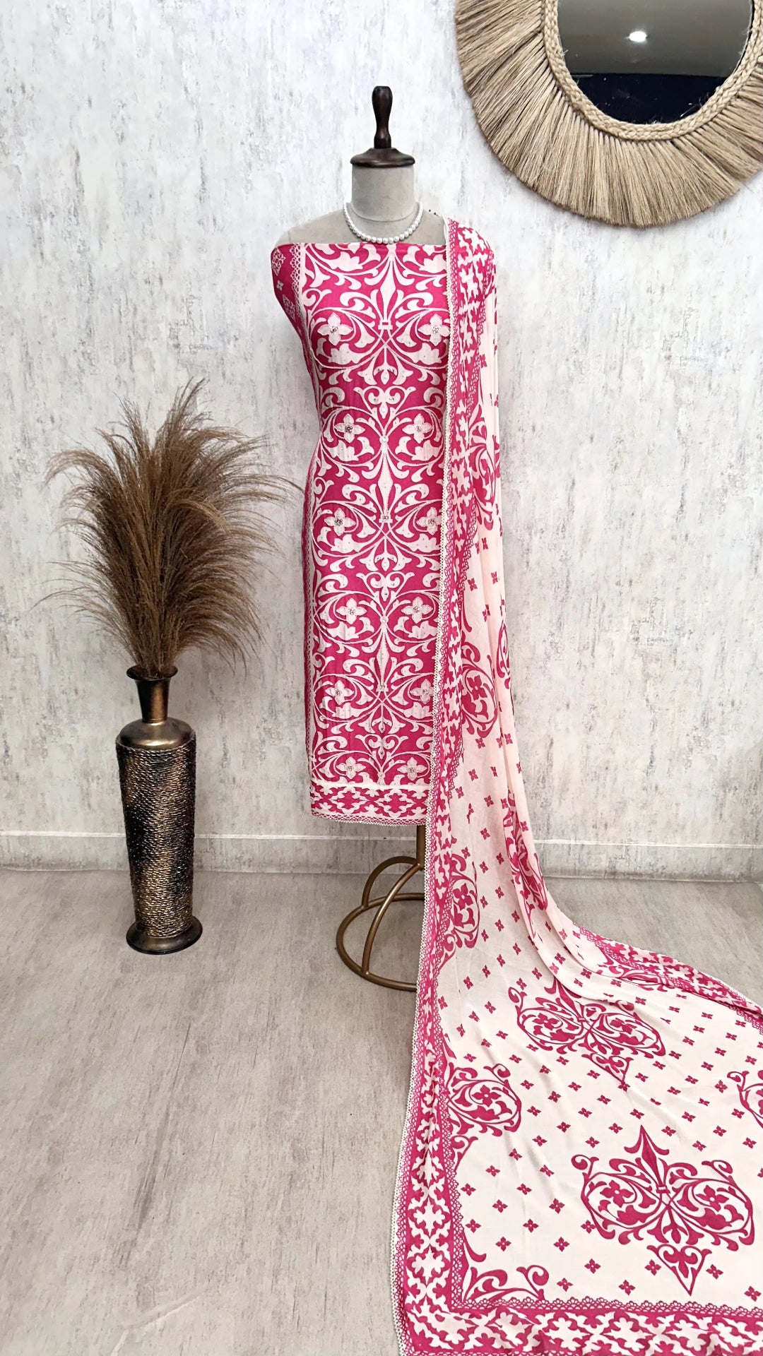 Printed Muslin Unstitched Suit Set With Detailing Of Pearl Work