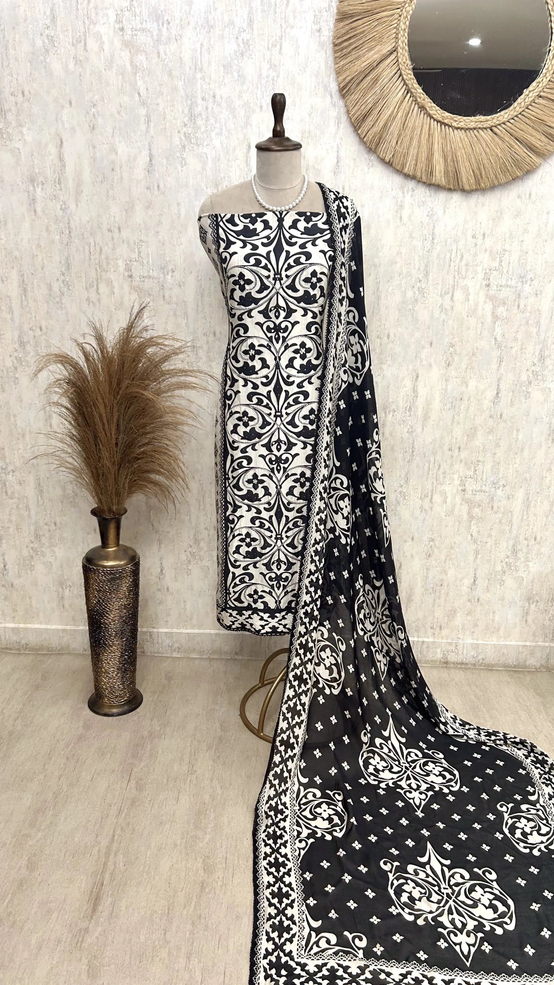 Printed Muslin Unstitched Suit Set With Detailing Of Pearl Work