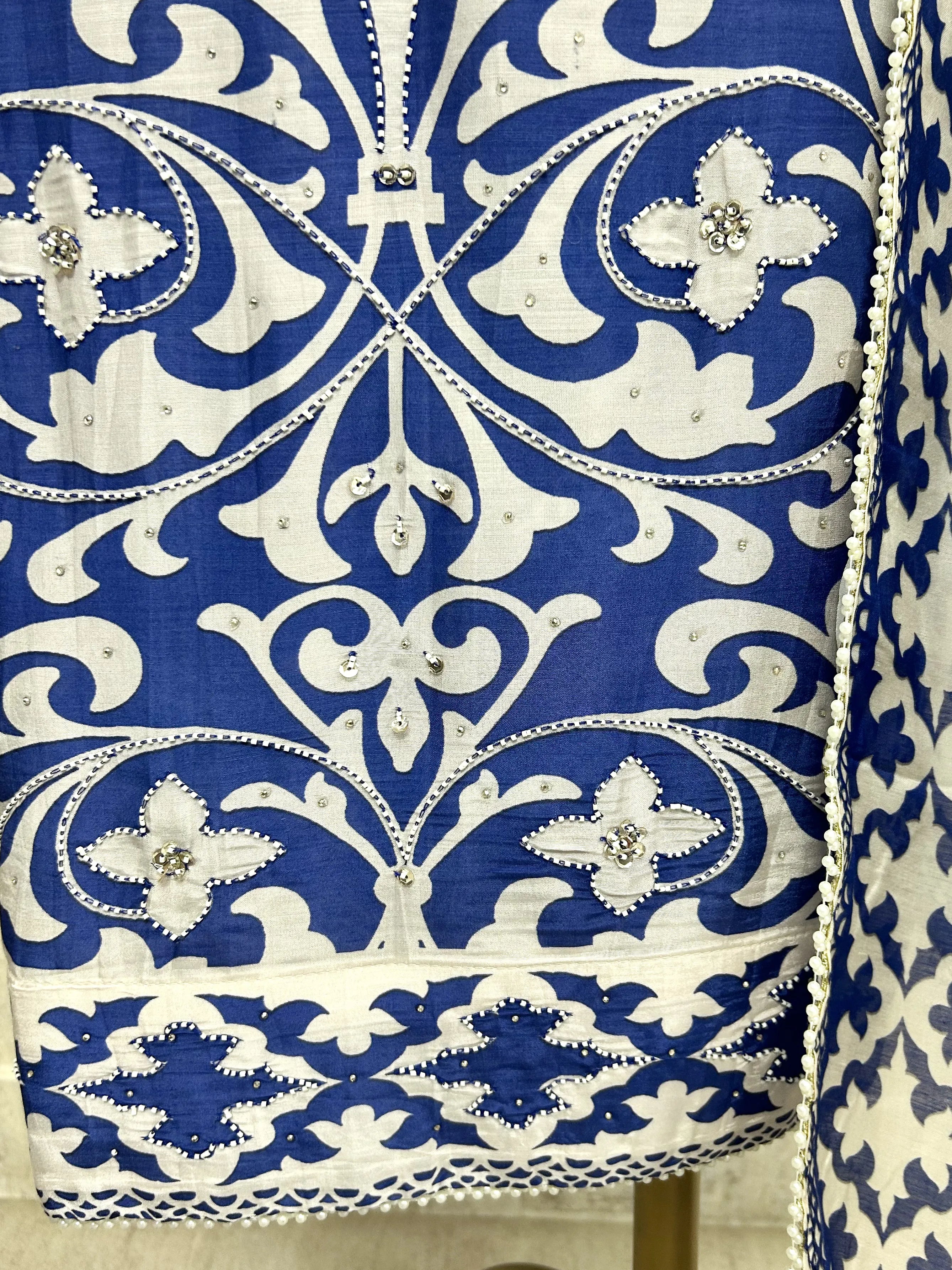 Printed Muslin Unstitched Suit Set With Detailing Of Pearl Work