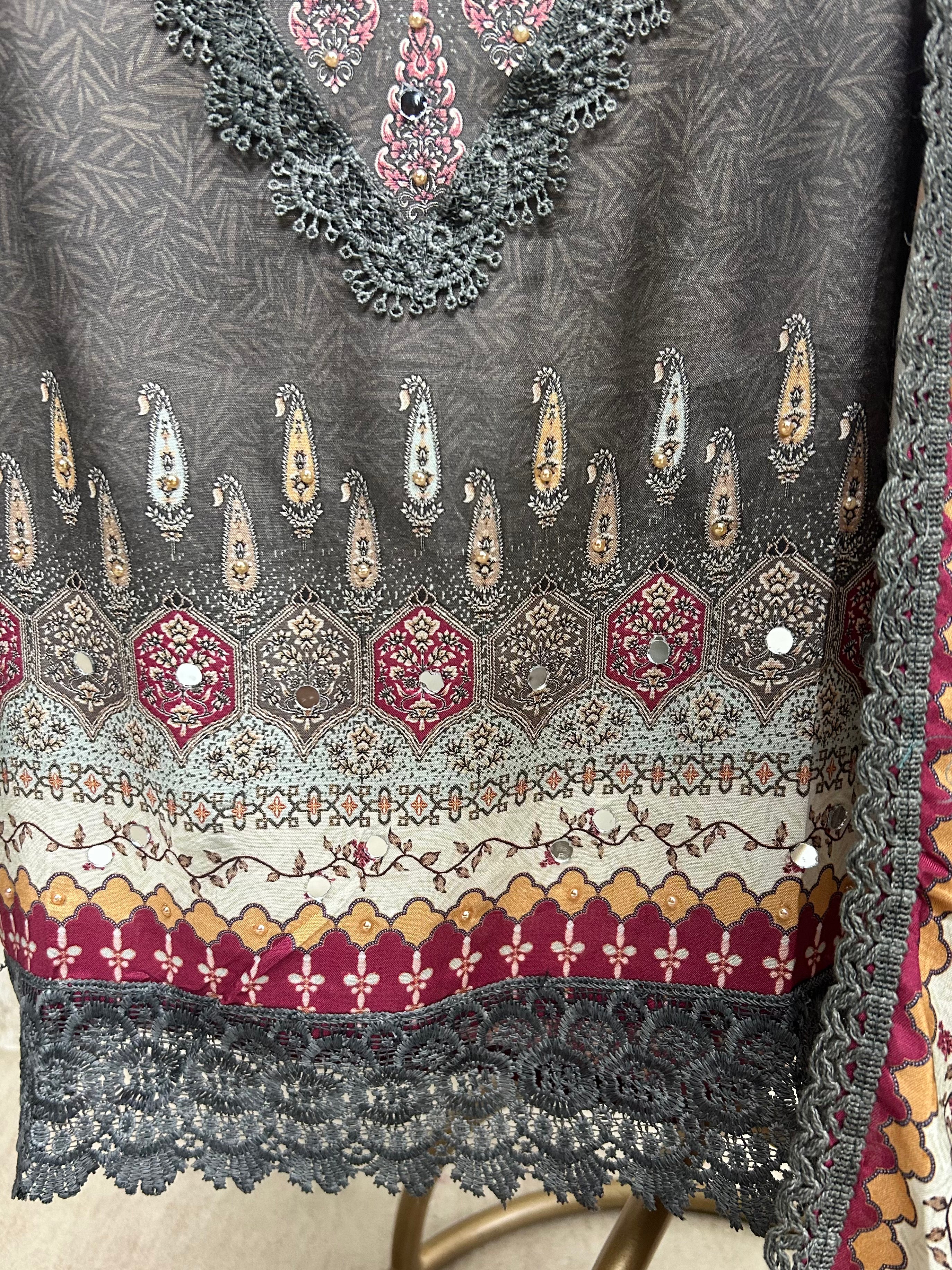 Printed Muslin Unstitched Suit Set With Muslin Dupatta