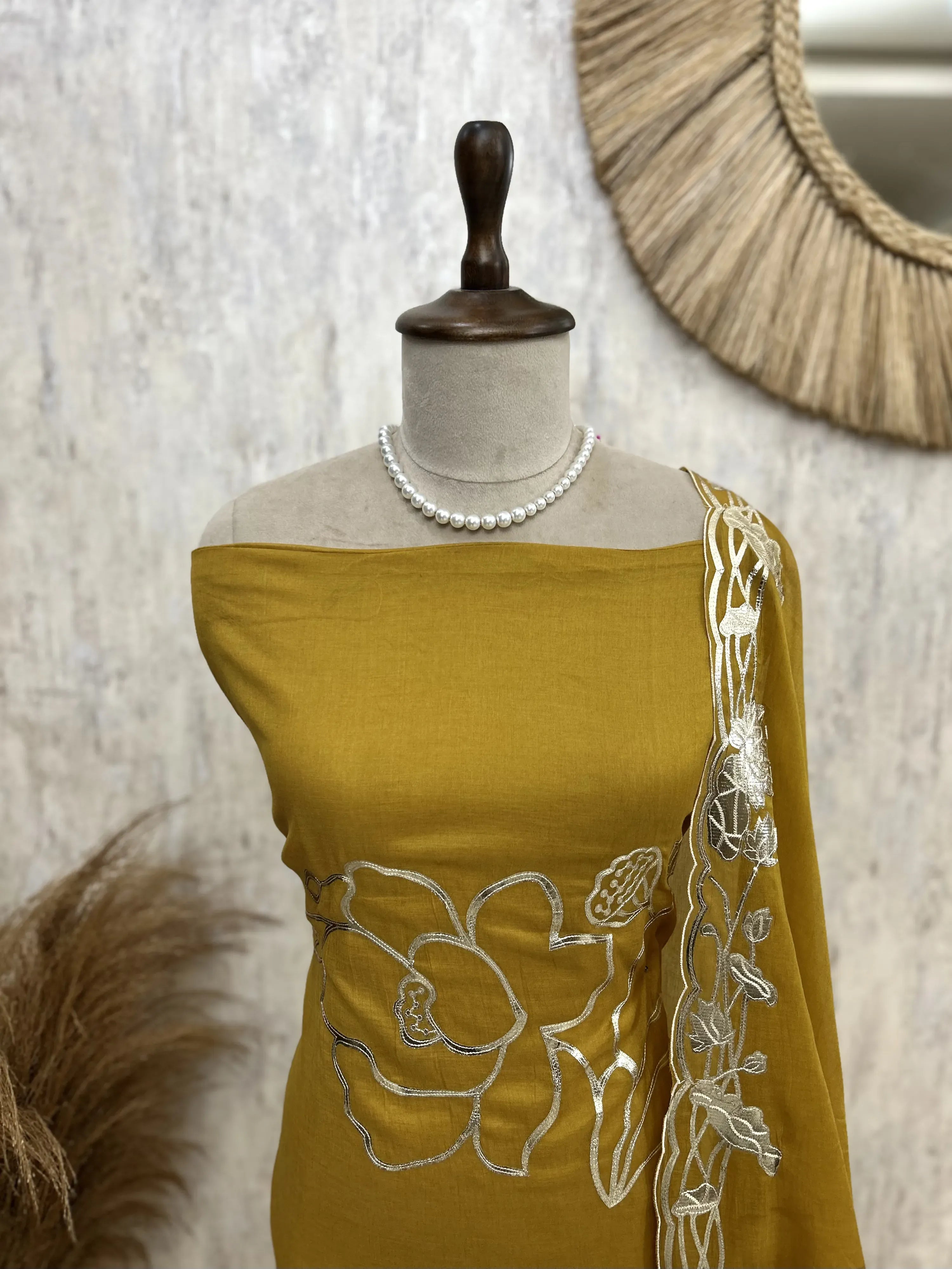 Mul Chanderi Unstitched Suit Set With Mul Chanderi Dupatta