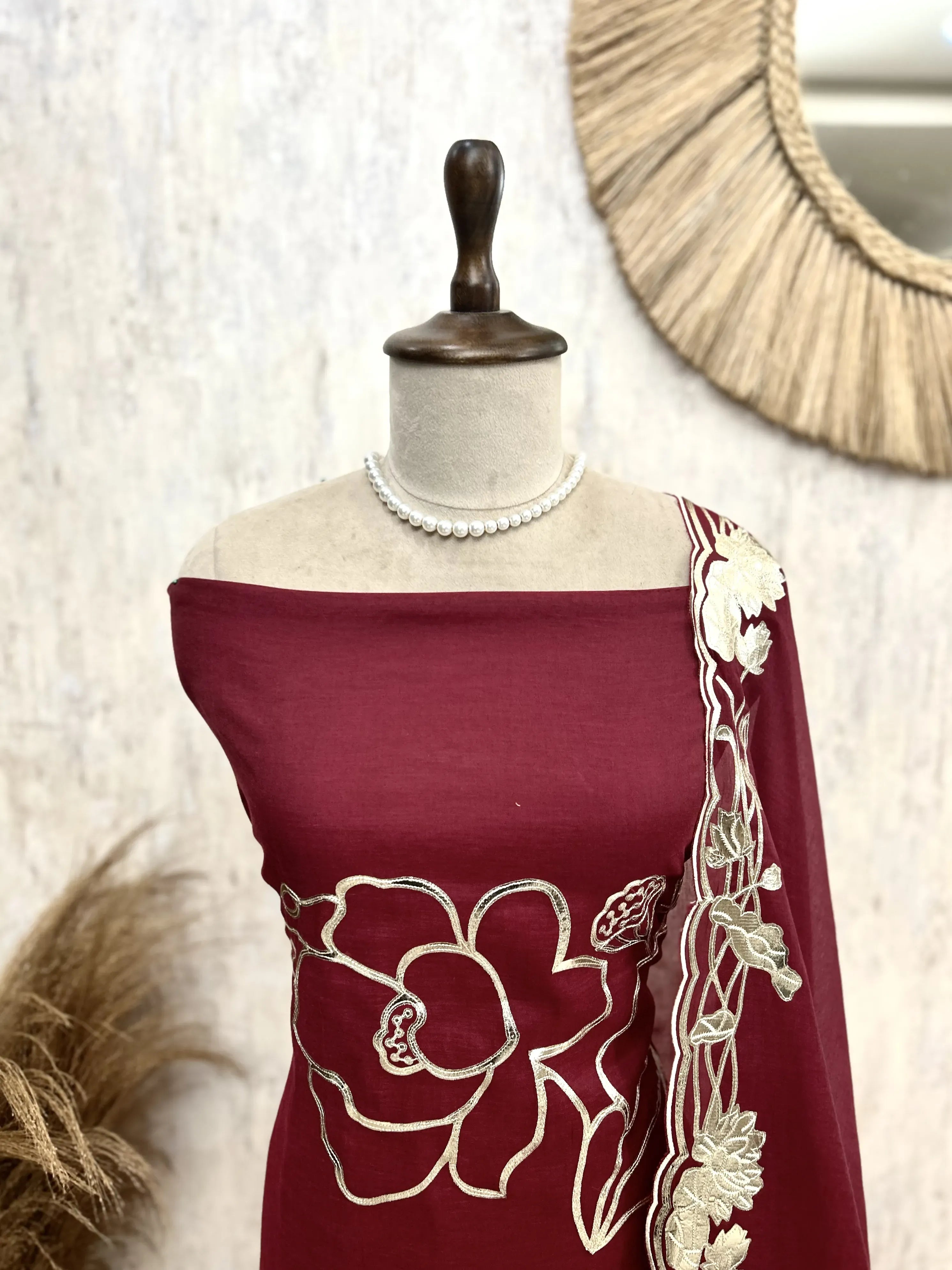 Mul Chanderi Unstitched Suit Set With Mul Chanderi Dupatta