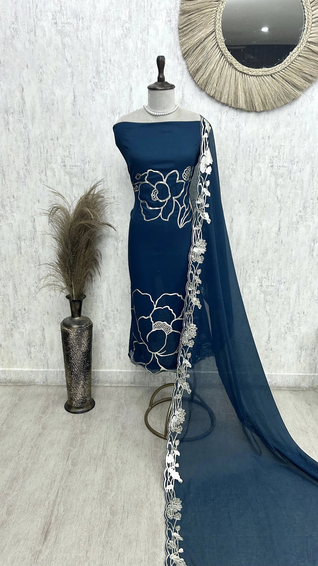 Mul Chanderi Unstitched Suit Set With Mul Chanderi Dupatta