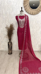 Mul Chanderi Unstitched Suit Set Featuring Mukesh Work