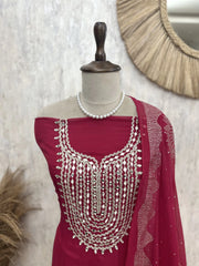 Mul Chanderi Unstitched Suit Set Featuring Mukesh Work