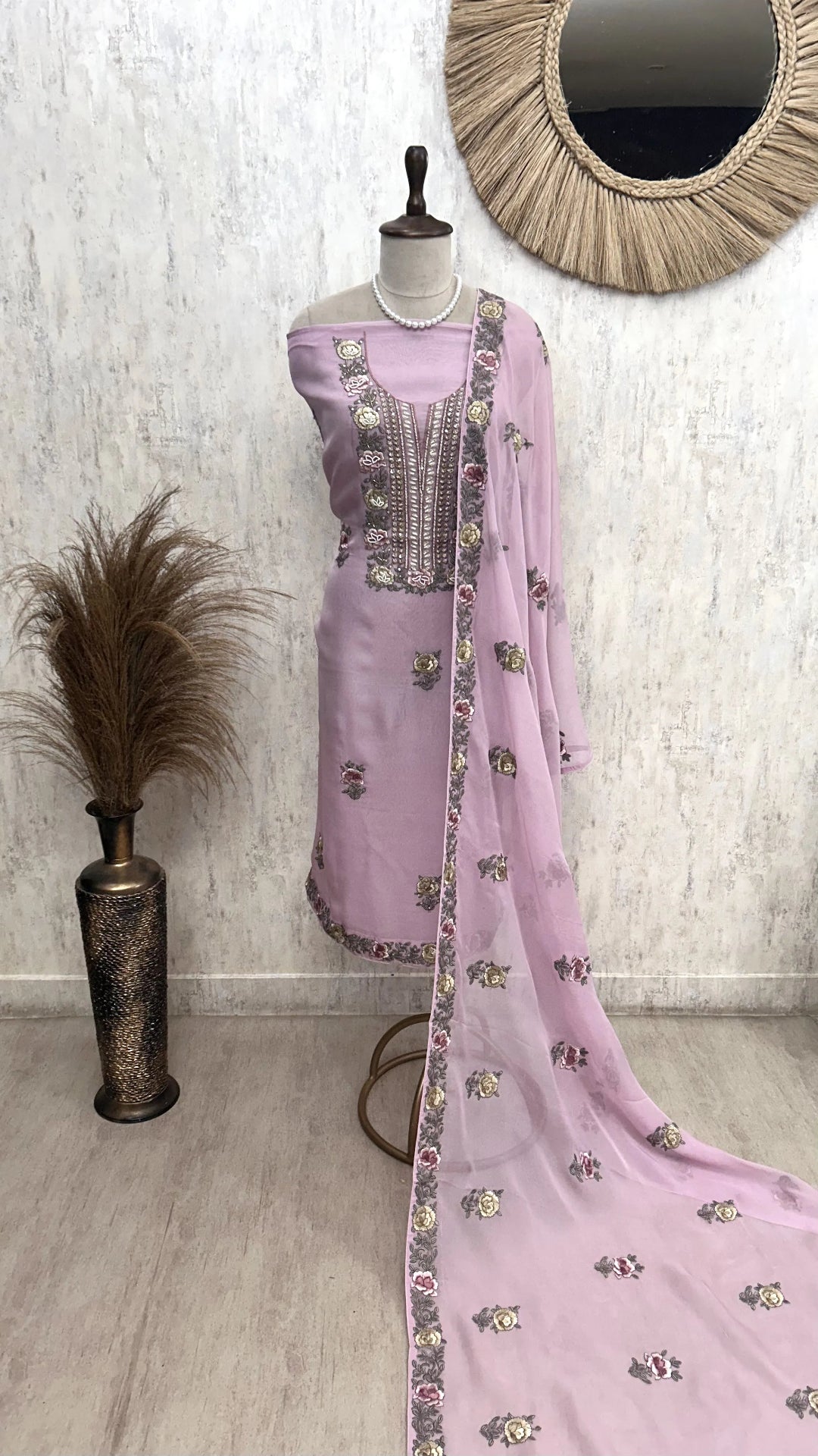 Unstitched Organza Suit Set Featuring Thread Embroidery