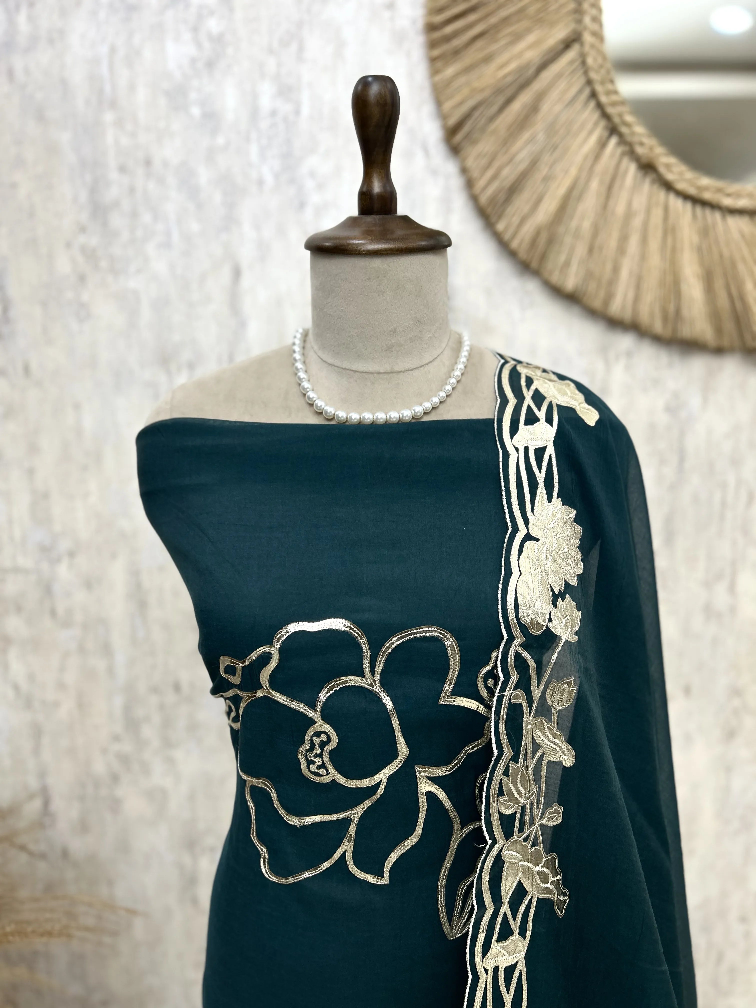 Mul Chanderi Unstitched Suit Set With Mul Chanderi Dupatta