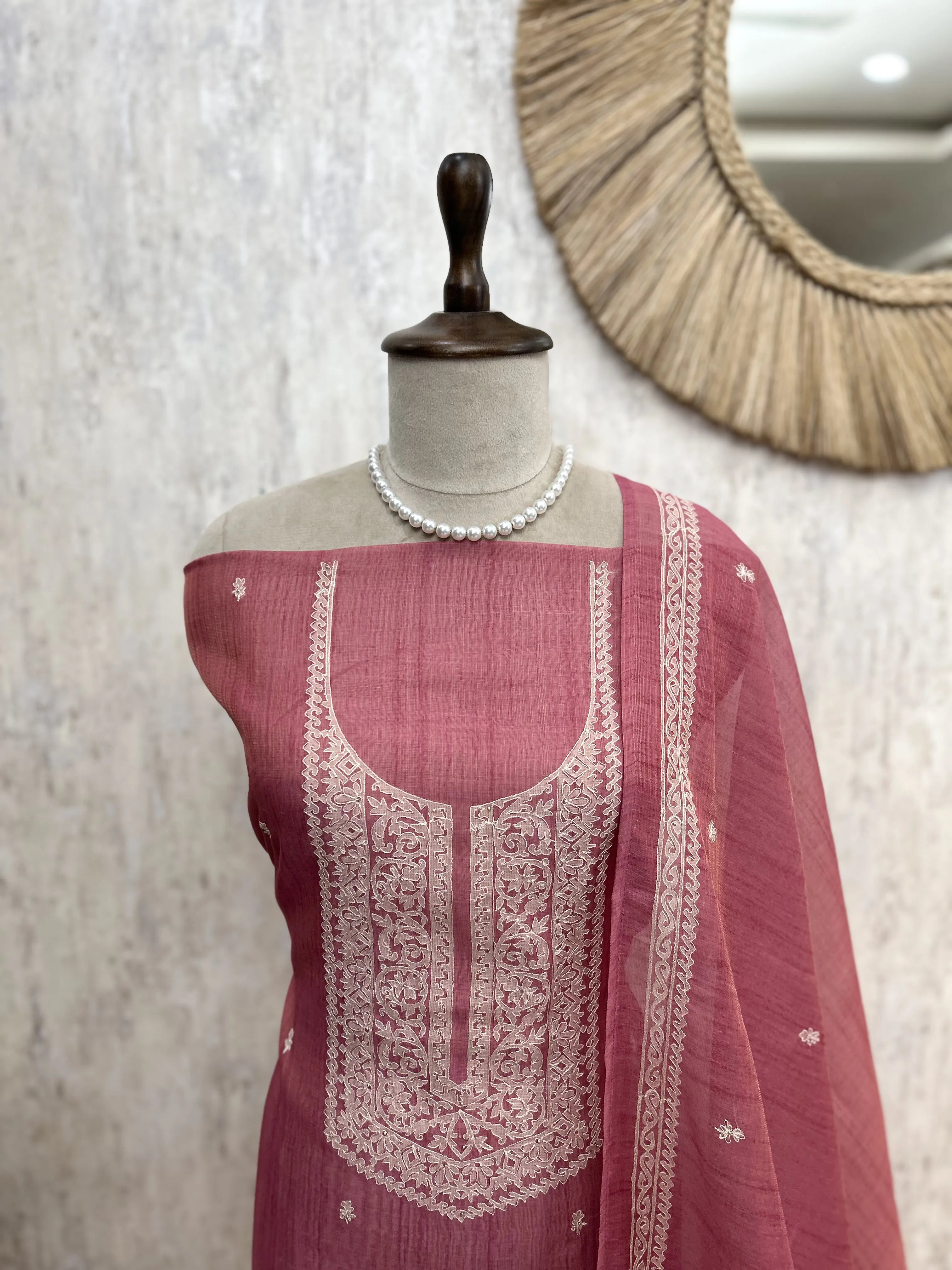Linen Tissue Unstitched Suit Set With Linen Tissue Dupatta