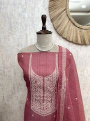 Linen Tissue Unstitched Suit Set With Linen Tissue Dupatta