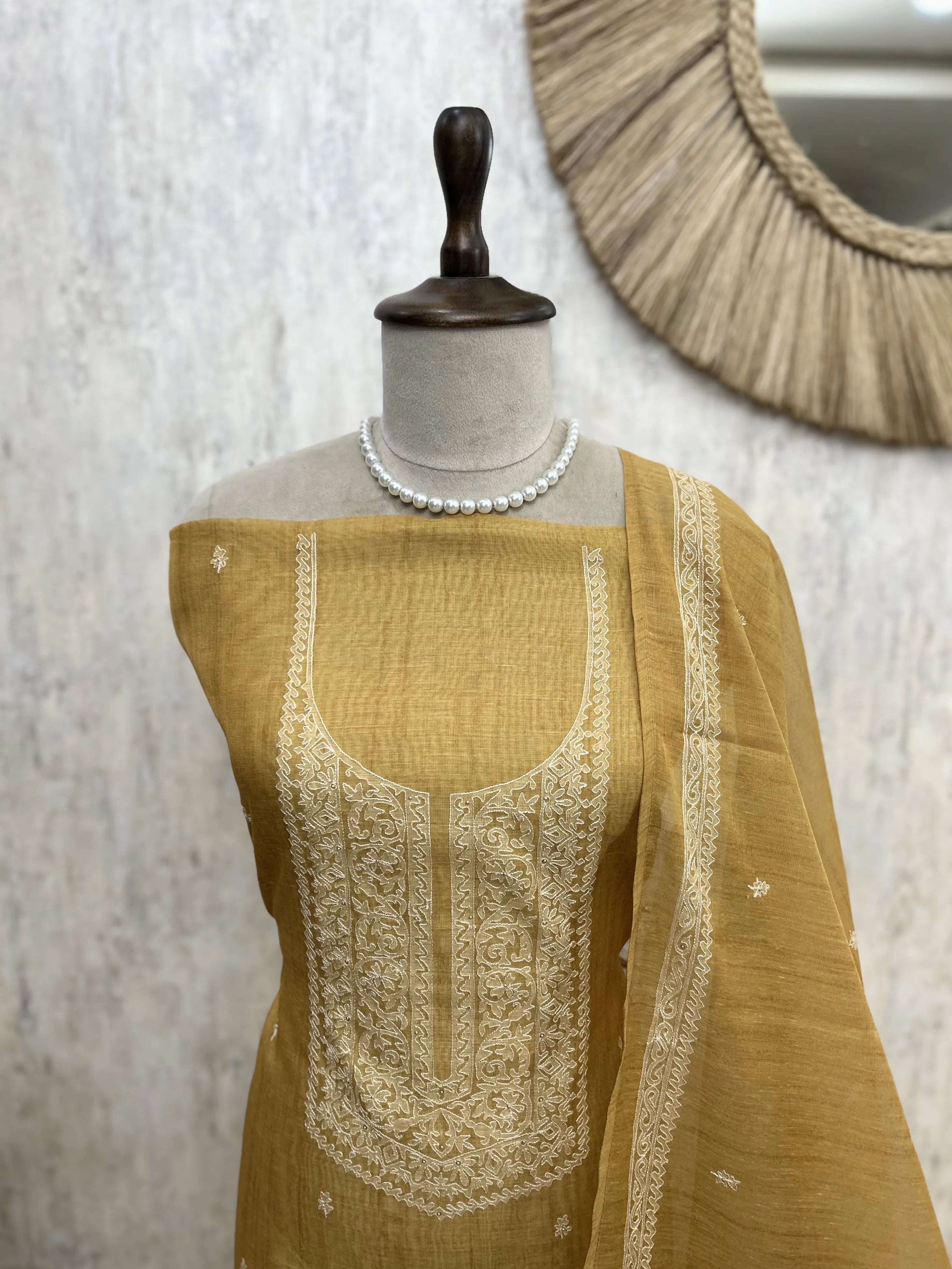 Linen Tissue Unstitched Suit Set With Linen Tissue Dupatta