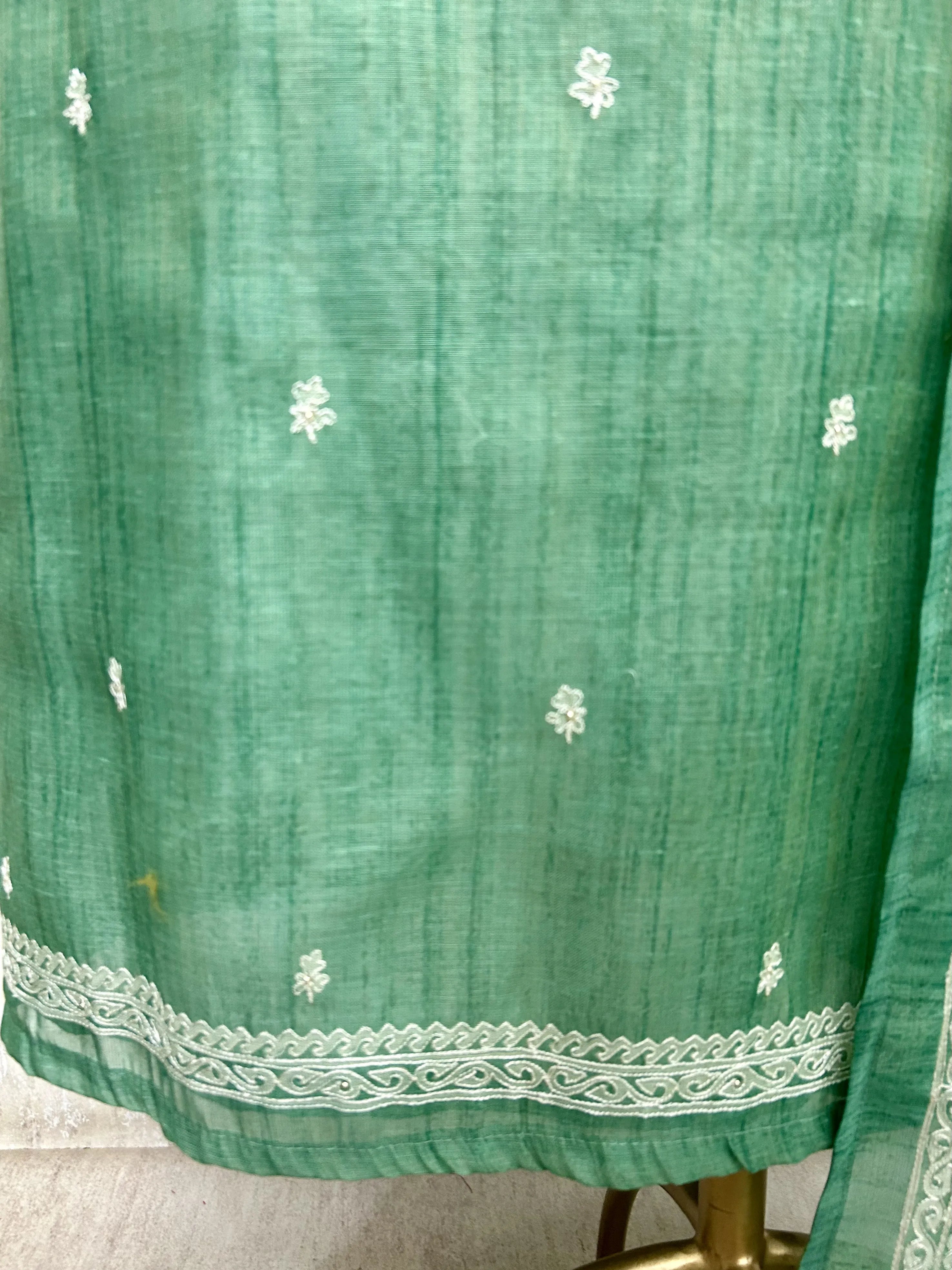 Linen Tissue Unstitched Suit Set With Linen Tissue Dupatta